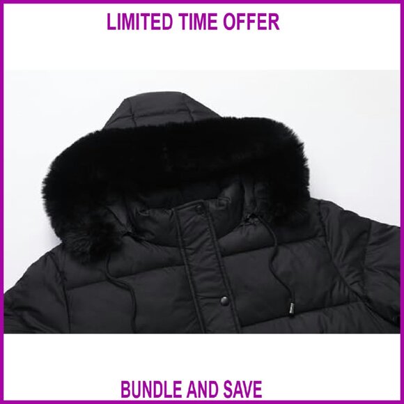 Plus Size Down Coat Waterproof Windproof Detachable Hood Flannel Lined - Picture 5 of 6